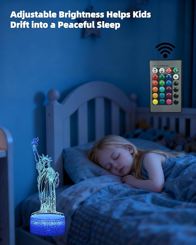Statue of Liberty, New York Skyline 3D Illusion Night Light, 2 Patterns | 16 Colors Changing, Dimmable, Touch & Remote Control, Bedroom Room Décor Lamp, Christmas Birthday Dad Mom Kid Boy Girl Gift