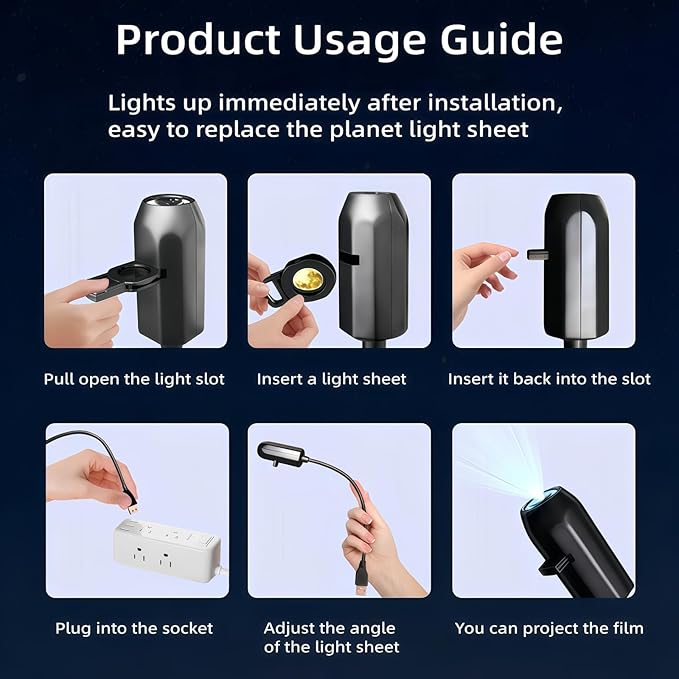 Galaxy Star Projector Night Light with USB, 9 Planet Modes Nebula Lamp, Flexible Gooseneck Design for Room Ceiling, Space Theme Ambient Lighting