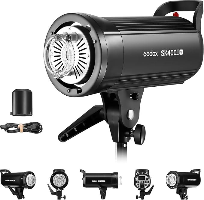 Godox SK400II-V 400Ws Photo Studio Strobe Flash Monolight Light with Bowens Mount & 10W LED Modeling Lamp for Studio, Shooting, Location and Portrait Photography (SK400II Upgraded Version 110 to 120V)