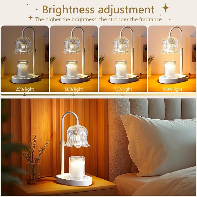 CRMILL Candle Warmer Lamp Electric Timer - Flower Candle Lamps Height Adjustable Home Bedroom Decor House White