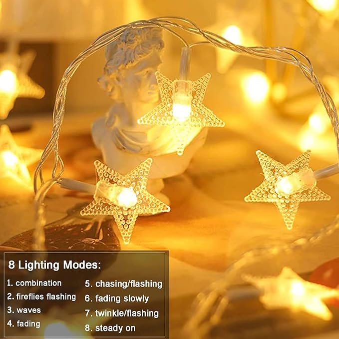 Star String Lights Plug in - 33 ft 100 LED Star Fairy String Lights with Remote and Timer, Waterproof for Bedroom Porch Wedding Party Patio Garden Tent Indoor Outdoor Décor, Warm White | 100 LED Star Bulbs, Connectable, Adjustable Brightness, Waterproo...
