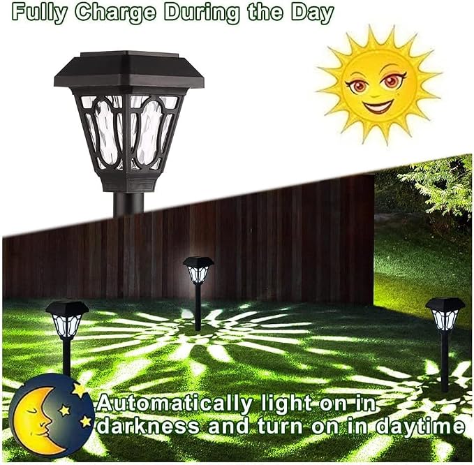 12 Pack Solar Lights with Cute Light Patten, 3 Lumens Cool White Led, for Pathway,Path, Patio, Yard, Driveway, Walkway, Lawn and Garden