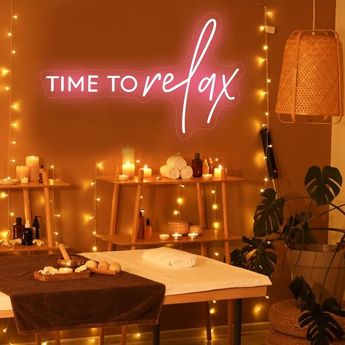 TIME To relax Neon Signs Pink Led Neon Lights for Wedding Birthday Party Gift and Wall Decor Beauty Salon Milk Tea Shop Pub Bistro Nail Art Homestay Cloakroom