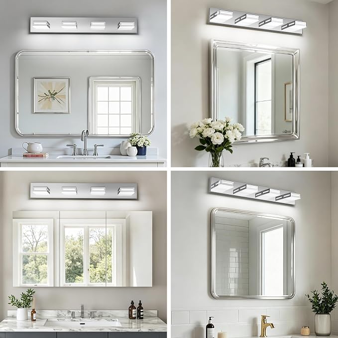 LED Modern Bathroom Light Fixtures, 4-Light 30-Inch Dimmable 5CCT Adjustable Chrome Vanity Lights for Bathroom Lighting Fixtures Over Mirror, 350° Rotatable Wall Lamp