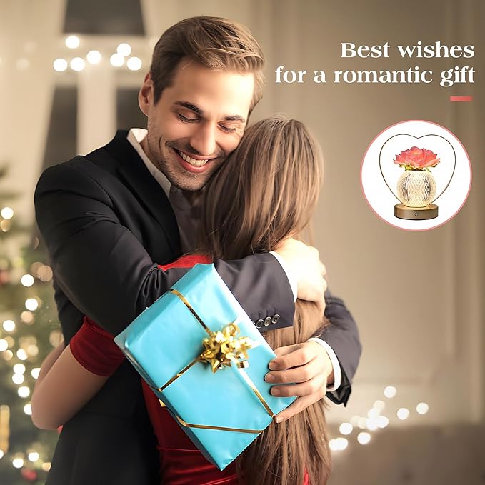 Rose Flower Lamp,Birthday Gifts for Women,Rechargeable Cordless LED Touch Lamps,3-Colour Infinitely Dimming Small Night Light,for Living Room,Dining Room,Bedroom Festival Home Decor
