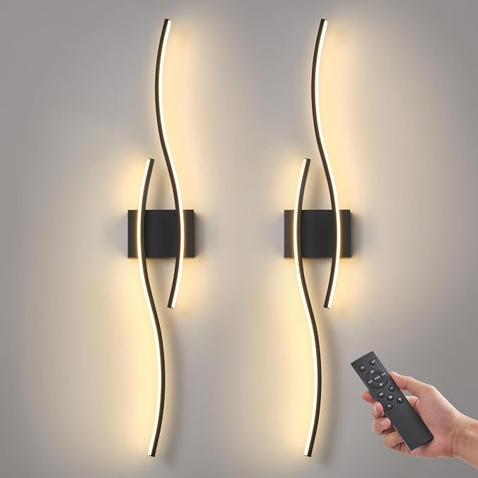 Battery Operated Wall Sconce Set of 2, Dimmable Modern LED Wireless Wall Light with Remote Control, Sconce Wall Decor for Living Room, Hallway, Quick Install, No Electrician Required