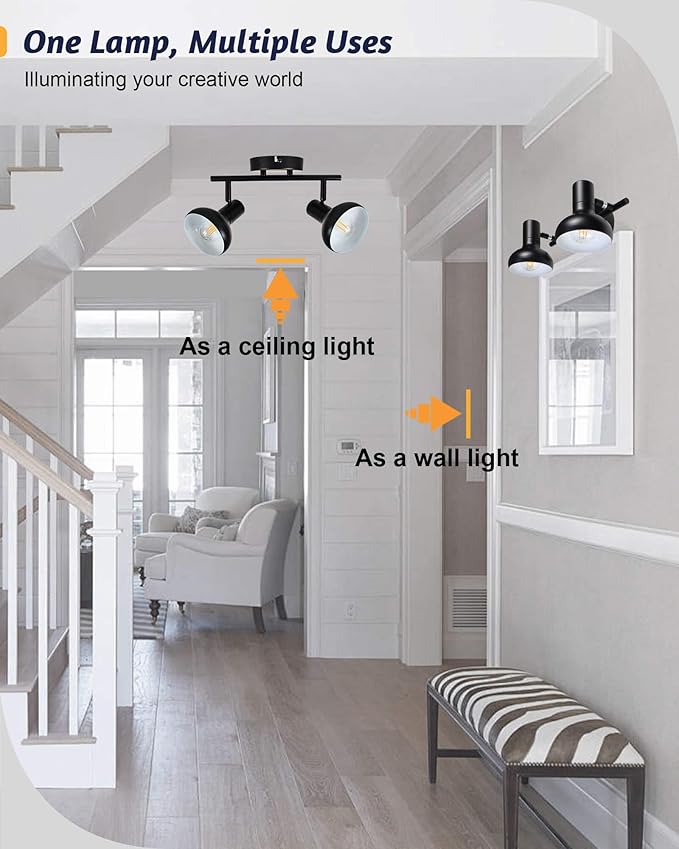 HiBay 2-Light Track Lighting, Modern Directional Ceiling Light Fixture Black, Ceiling Track Spotlight Indoor for Bedroom Kitchen Living Room, E12 Base (Bulbs Not Included)