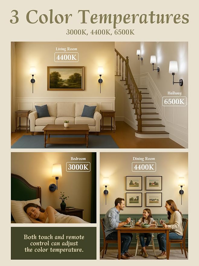 Battery Operated Wall Sconces Set of 2, Black, Dimmable & 15 RGB, 23 Inch | Renter Friendly, Rechargeable Magnetic Bulbs, Remote Control, LED Cordless Wall Lights for Living Room, Bedroom, Hallway