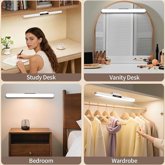 4000mAh 6W Rechargeable Under Cabinet Lighting with Remote, Wireless Magnetic Light Bar, 3-Color Dimmable No-Drill Battery Operated Lamp for RV Camper, Bunk Bed, Kitchen, Closet & Desk