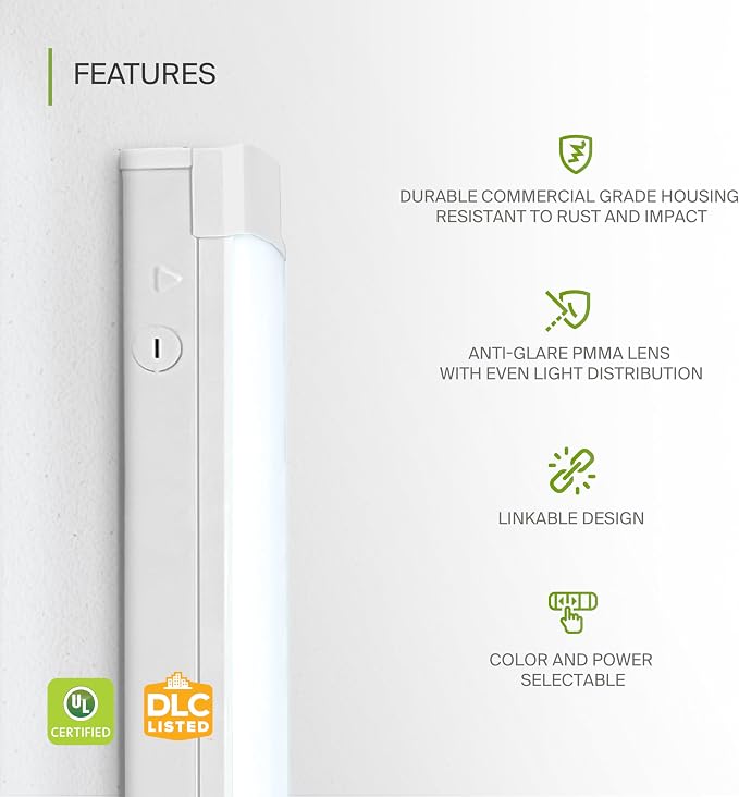 ASD 8ft LED Linear Strip Light Fixture with Q-Base | UL DLC 55W-80W 120-277V Linkable LED Shop Light | 3500K-5000K Adjustable Dimmable Office & Workshop Commercial Ceiling Lighting
