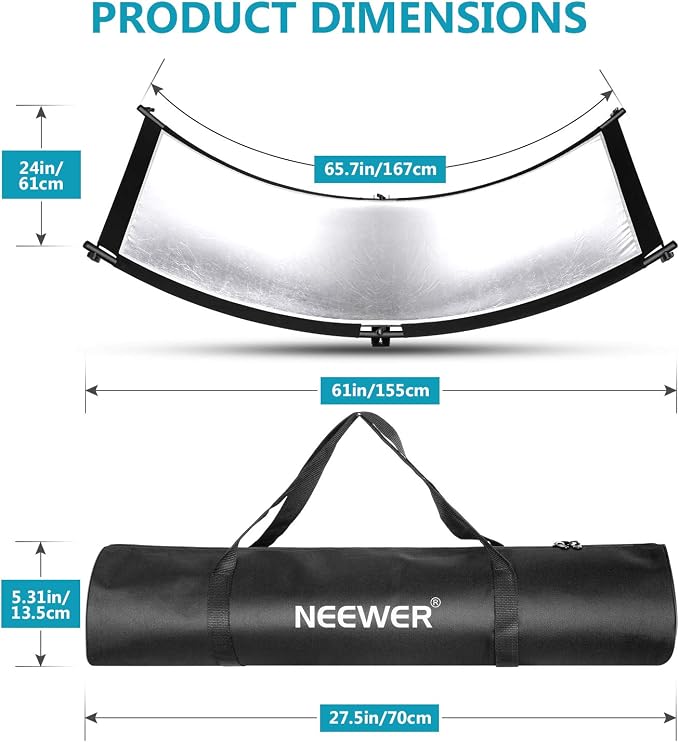 Neewer U-Type Light Diffuser Reflector for Studio and Photography Situation with Carrying Case, Arclight Curved Reflector 167 x 61 cm in Black/White/Gold/Silver (Light Stand Not Included)