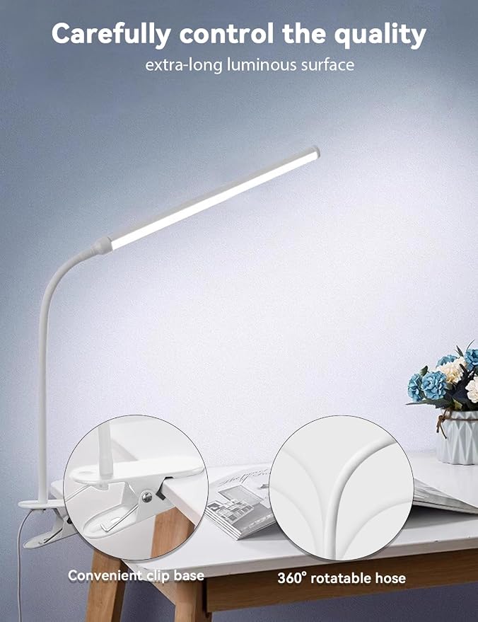 2 Pack LED Desk Lamp with Clamp, Desk Lamps for Home Office Three Colors Dimming, Computer Desk Monitor Light Bar Curved, Clip on Reading Accessories Lighting, Work from Home Essentials