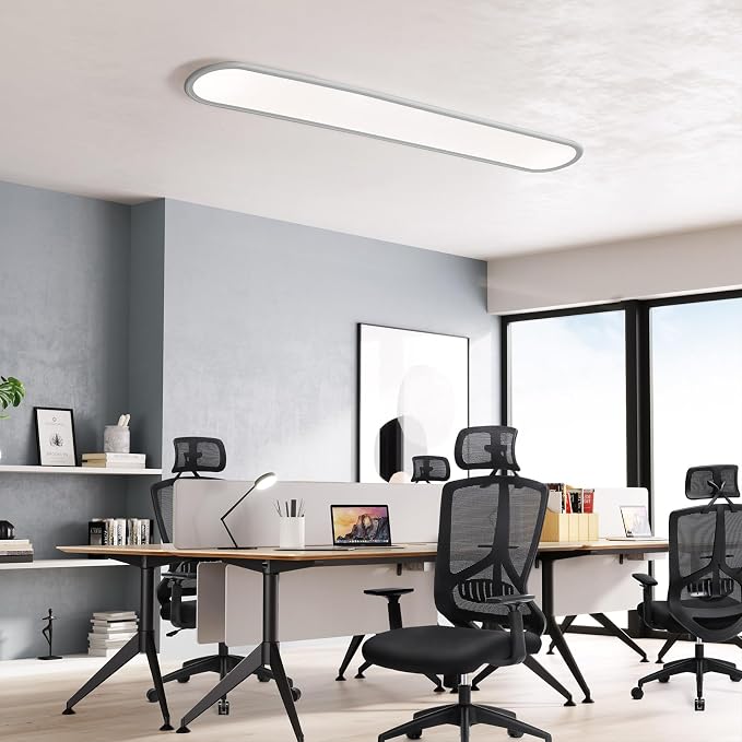 55-Inch Dimmable LED Linear Ceiling Light, 60W Low Profile | Ultra-Thin 1.38-Inch White Fixture with Remote, 3000K-6000K, 10%-100% Brightness for Kitchen, Hallway, Closet and Laundry