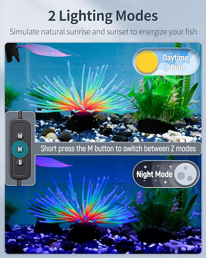 Pawfly 11W Aquarium LED Light for 12 to 18 Inch Fish Tanks Extendable Fish Tank Light with Full Spectrum Brilliant White Blue Red Lights with Daytime & Night Modes and Adjustable Brightness