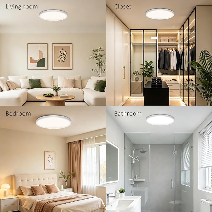 6PACK LED Flush Mount Ceiling Light, Super Slim 15 Inch 3000LM Ceiling Lights, 3000k/4000k/6500k Ceiling Light Fixture for Bedroom, Living Room, Dining Room, Office, Wired, White