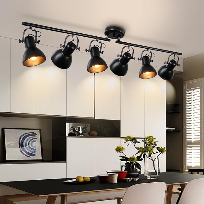 6-Light Track Lighting for Kitchen, Track Lights Ceiling Mount 57.5" Vintage Industrial Track Light 6 Rotatable Heads Adjustable Kitchen Track Lighting Fixtures Ceiling for Bedroom Office Bar