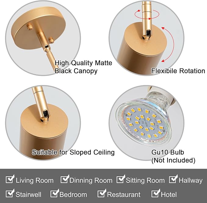 5-Light LED Track Lighting Kit Gold Track Light Flexibly Rotatable Light Head Modern Spot Lighting for Kitchen Living Room Dining Room Bedroom Closet Bar