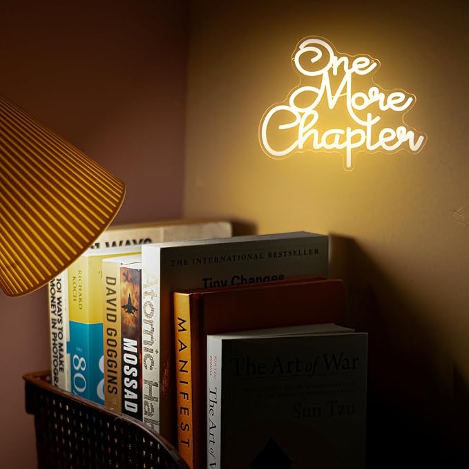 One More Chapter Neon Sign Read Books Neon Light for Reading Room Decor | Dimmable Letter Neon Lights for Bedroom, Acrylic Book Wall Art, USB Powered, Library Bookstore Classroom Decor, Bookish Gifts