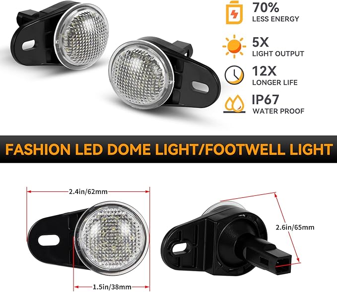 POPMOTORZ LED Interior Courtesy Lights Footwell Light Under Dashboard Courtesy Floor Lamps Assembly Compatible for Dodge RAM,Durango,Nitro, Jeep Wrangler,Liberty,Grand Cherokee White LED 2 Pieces