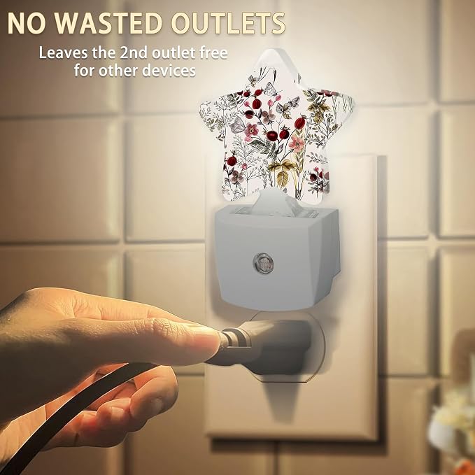 Vintage Flower Night Lights Plug into Wall with Dusk to Dawn Sensor,Lamp for Bedroom Bathroom Hallway Nightlight for Women Girls