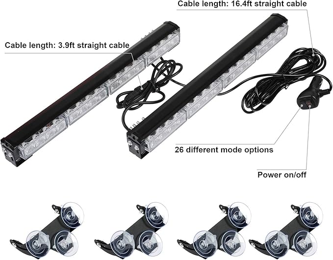 ASPL 2x16.8 inch Emergency Flashing LED Traffic Advisor Strobe Light Bar 32LED 26 Flash Patterns Interior Safety Warning Lights (Red/Blue)