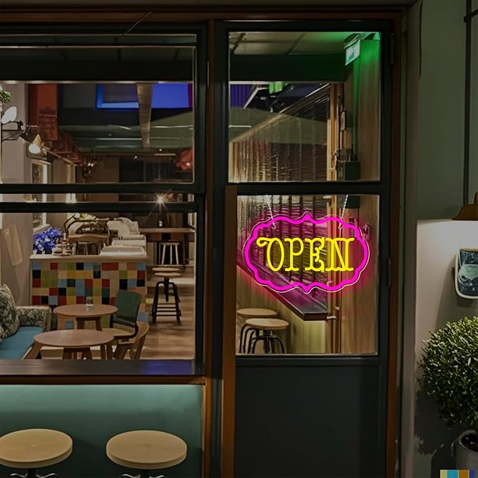Open Neon Sign Dimmable LED Open Sign Light Shop Cafe Boutique Wall Decor | Ideal for Storefront Windows Studios Restaurants Bars and Events Creating a Welcoming Atmosphere for Customers and Guests