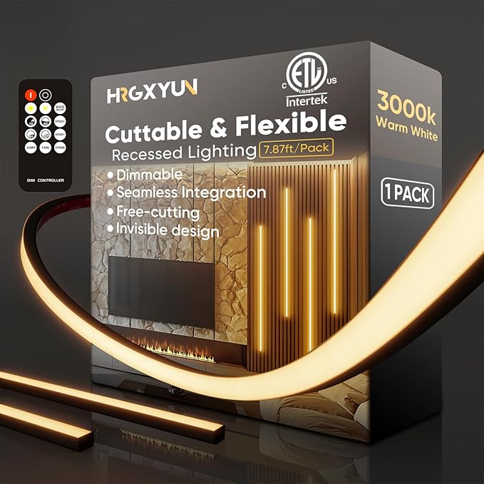 Dimmable LED Recessed Light Kit 1Pack, 3000K Warm White LED Wall Panel Light, 7.87ft/Pack Self-Adhesive Retrofit Strip for Wood Slat Walls, Accent & Acoustic Panels, 24V, ETL Listed