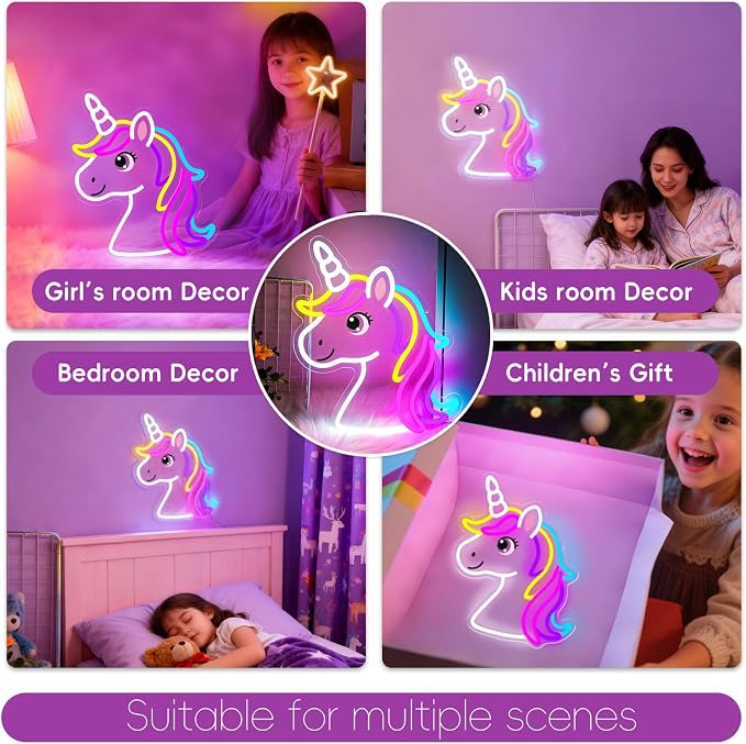 Unicorn Neon Sign for Girls Room Colorful Unicorn Neon Light Wall Decor | Dimmable Colorful Unicorn Neon Light USB Powered LED Rainbow Neon Sign for Kids Bedroom Nursery Birthday Christmas Gift
