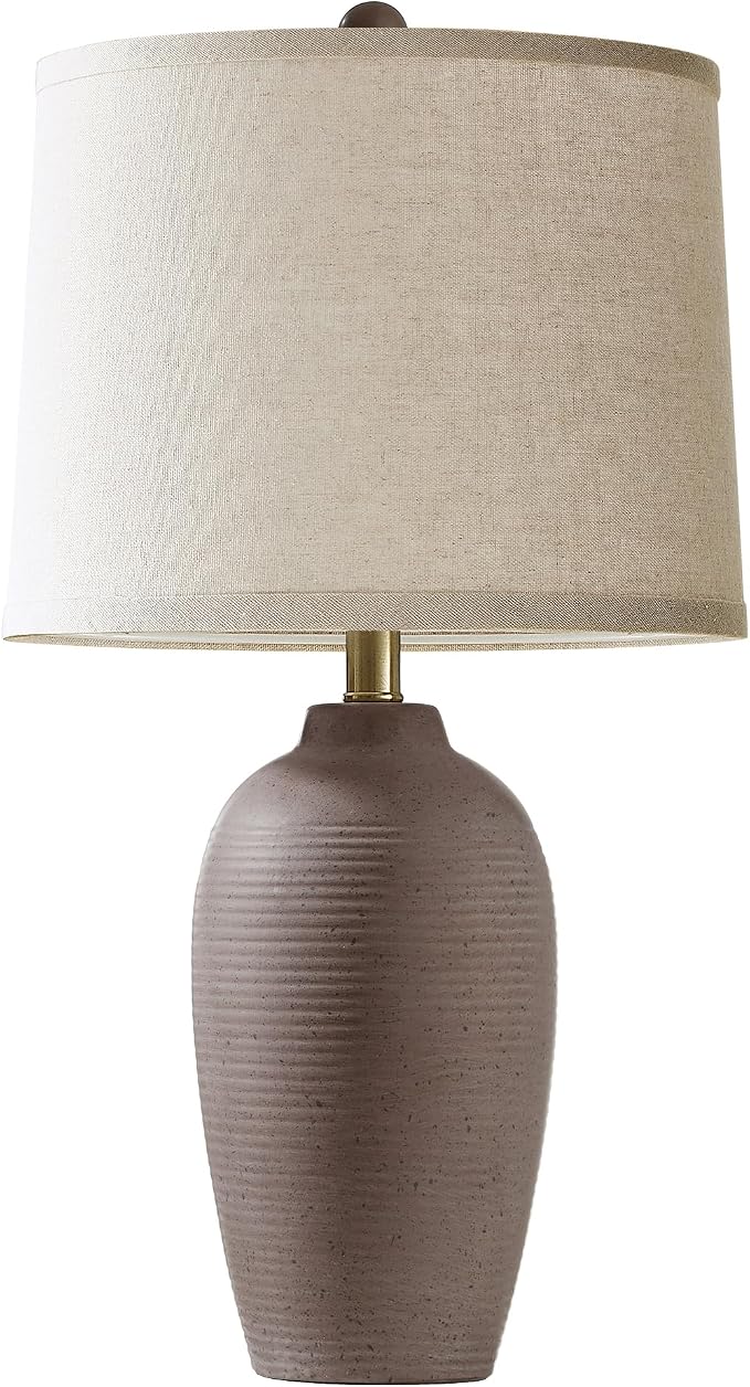 AIEAMPDO 25" Farmhouse Ceramic Table Lamp for Bedroom Living Room | Rustic Bedside Lamp with Linen Shade and Traditional Rotary Switch, Neutral Nightstand Lamp for Office, Bulb Included