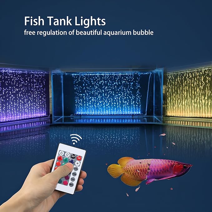 9.05 inch Submersible Aquarium Light, Fish Tank Light with Air Bubble Hole, RGB Color Changing Brightness Adjustable IP68 Waterproof Remote Control LED Light for Aquarium Fish Tank