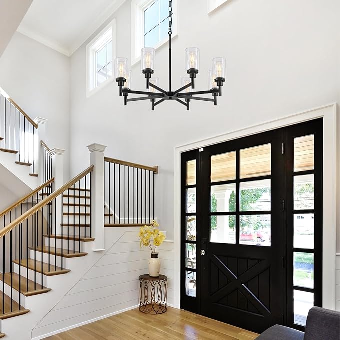 28.34'' Large Chandelier Dining Room Light Fixtures, 8-Light Modern Black Chandeliers Over Table, Living Room Lights Farmhouse Chandelier for Entryway Foyer Bedroom