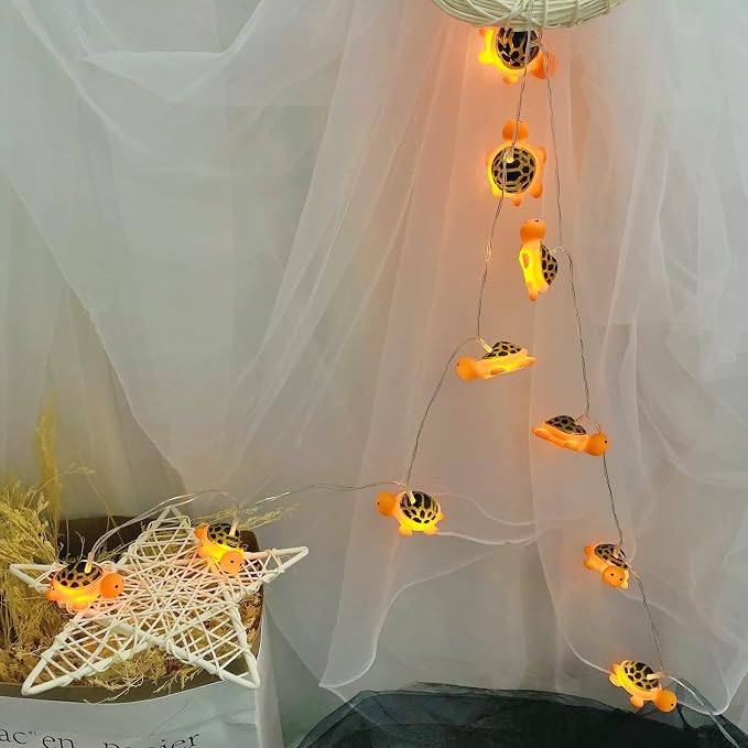 Cute Turtle Night Lights Turtle String Lights Battery Operated Bedroom Fairy Lights for Children Bedroom Home Holiday Decortion (Turtle, 1.65m/10LED)