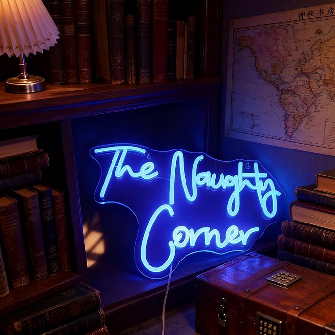 QiaoFei LED "The Naughty Corner" Neon Sign Word/Letters USB Powered Neon Lights for Girls Room Home Bar Art Wall Decor Party Window Living Room Decor Birthday Christmas' Gift(Blue)