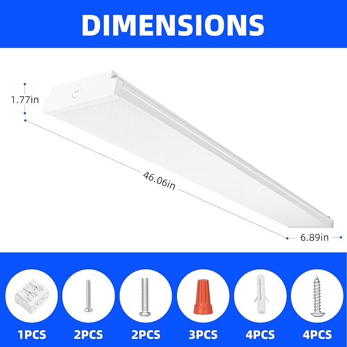 hykolity 4FT 7" Width LED Wraparound Light with 3 Wattages/3 CCT Selectable | 4 Foot LED Wrap Light Fixture Flush Mount, Hardwired, Replaces 2 Lamp 32W Fluorescent, for Office Ceiling Light, ETL,1 Pack