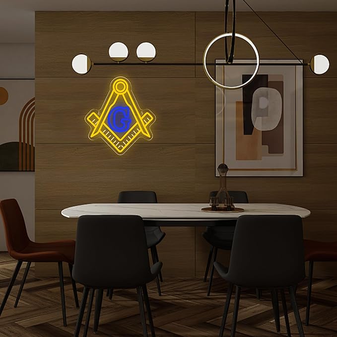 Mutank Masonic Neon Sign, USB Powered Dimmable LED Neon Light Symbolic Decor, for Brotherhood Historical Wall Game Room Study Man Cave Wall Decor, Gifts for Freemasons and Brothers(12.9 * 12.2 In)