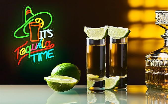 It's Tequila Time Neon Sign Tequila Time Neon Sign for Wall Decor Mexican Tequila USB Dimmable LED Neon Lights for Beer Bar Kitchen Restaurant Home Pub Party Man Cave Club Shops Hotel Store Business Gift
