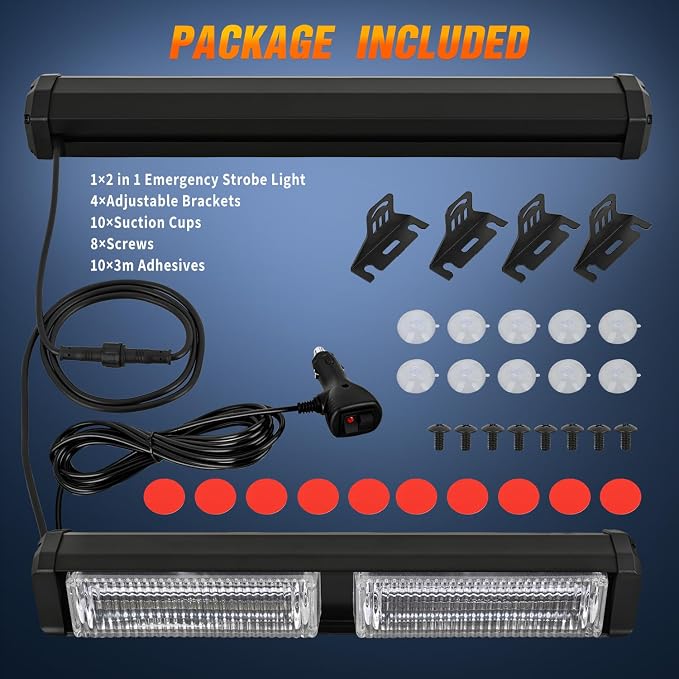Nilight 40LED Blue White Emergency Strobe Traffic Advisor Light Bar with Suction Cups Dash Safety Warning Hazard Flashing Lights Interior Front/Rear Windshield for Trucks Construction Vehicles | with Suction Cups Dash Safety Warning Hazard Flashing Lig...