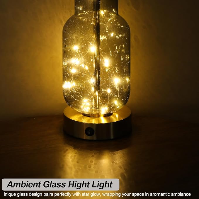 22" Glass Table Lamps Set of 2, Gray Modern Bedside Lamp with LED Night Light for Living Room, Nightstand Lamp with USB Ports for Bedrooms, Study Room, End Table(2 Bulbs Included)