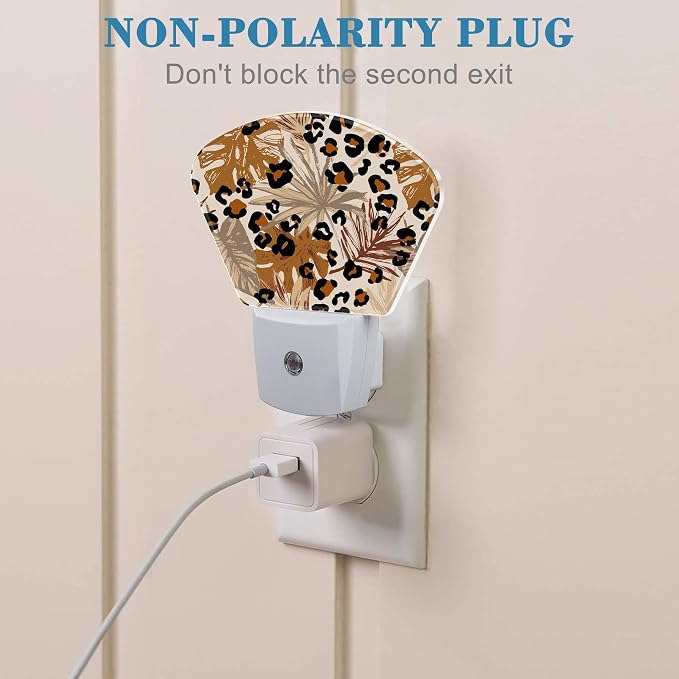 Abstract Leopard Tropical Leaves Night Light Plug into Wall, Camouflage Spots Leaves Night Light with Dusk to Dawn Sensor for Kid Girls Boys Women Men Room, Hallway, Kitchen, Bathroom, Stairs Decor
