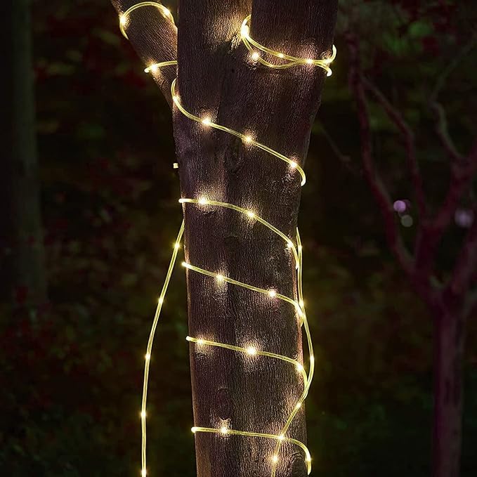 RUICHEN Solar Rope Lights Outdoor String Lights, 16.5 Ft 50 LED Tube Light Waterproof Copper Wire Fairy Lights for Garden Fence Yard Christmas Wedding Party (Warm White)