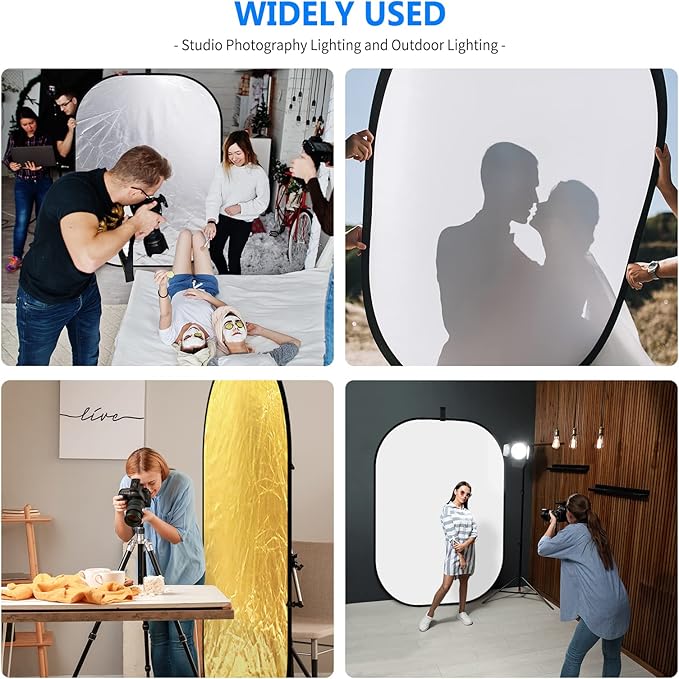 NEEWER 59"x79"/150x200cm Light Reflectors for Photography, Portable 5 in 1 Collapsible Multi Disc with Bag - Translucent, Silver, Gold, Black, White Diffuser for Studio and Outdoor Lighting