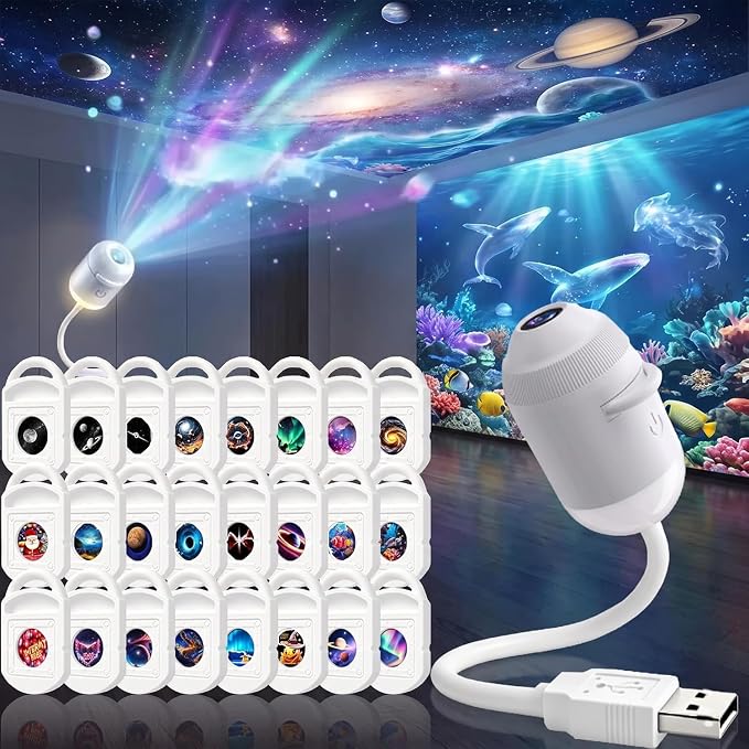 Galaxy Projector Night Light, 2-in-1 Holographic Star 5d Ocean Projector Plug and Play hd Star Smart Dynamic Ceiling Projectors Lamp 360° Space Starry Sky USB Projection