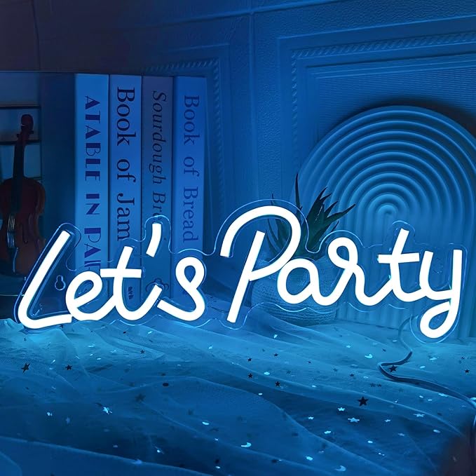 Let's Party Neon Sign, LED Neon Lights for Bedroom Wall Decor, Art Decorative Lights for Bachelorette Party, Engagement Party, Birthday Party,Wedding Party, Living Room, Gamer Room Decor Aesthetic (New Blue)