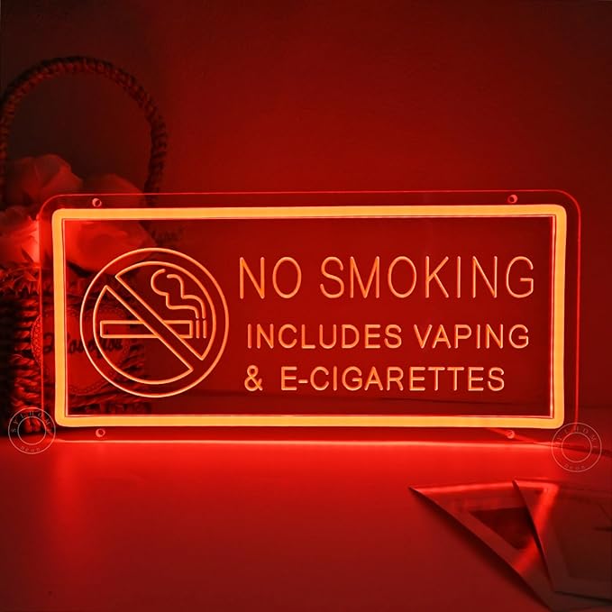 SYLHOME No Smoking Led Neon Light Sign Warning Sign Office Reflective Business Home House Scenic Area No Vaping Wall Decor Restaurant 15.75" X 7.09" USB