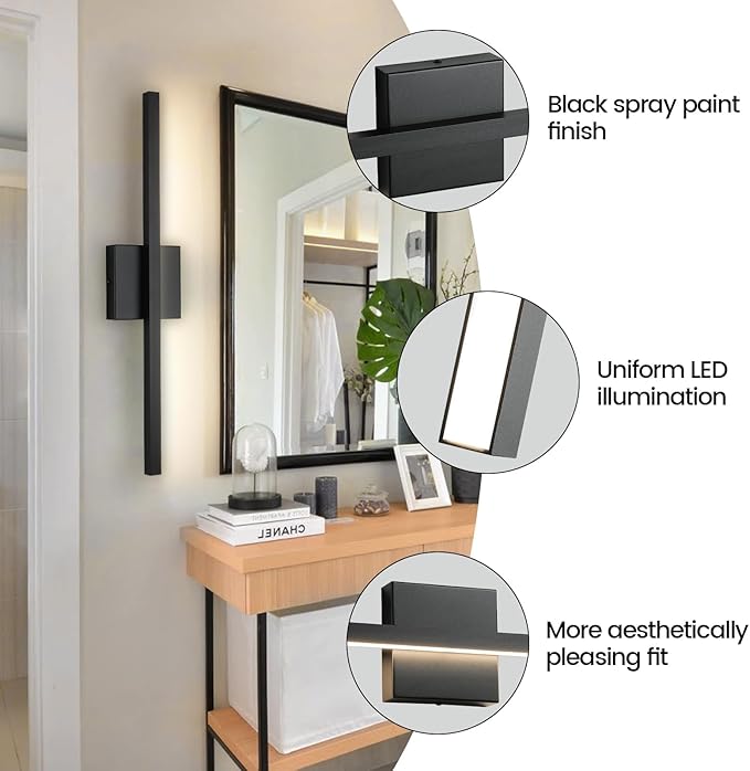 Black Vanity Light Fixtures for Bathroom - 23.6 inch Dimmable Modern Bathroom Light Fixture Over Mirror 5CCT Adjustable Wall Sconce Lighting Fixture LED Vanity Lights Bar