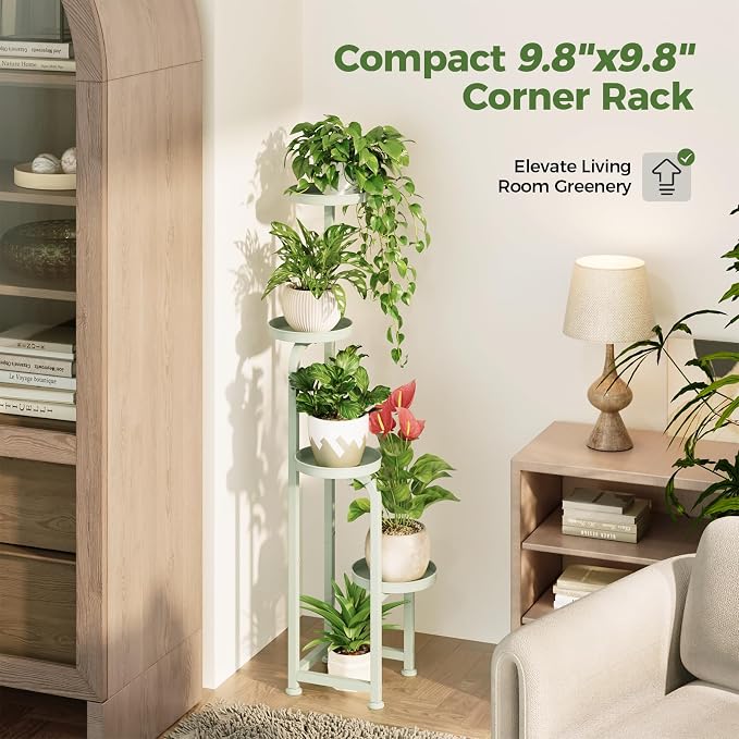 Bamworld Corner Plant Stand Indoor Outdoor Tall Metal Flower Pot Stands | 4 Tier Mint Green Heavy Duty Plant Shelf for Patio Garden Balcony Living Room Bedroom(Patent Design)
