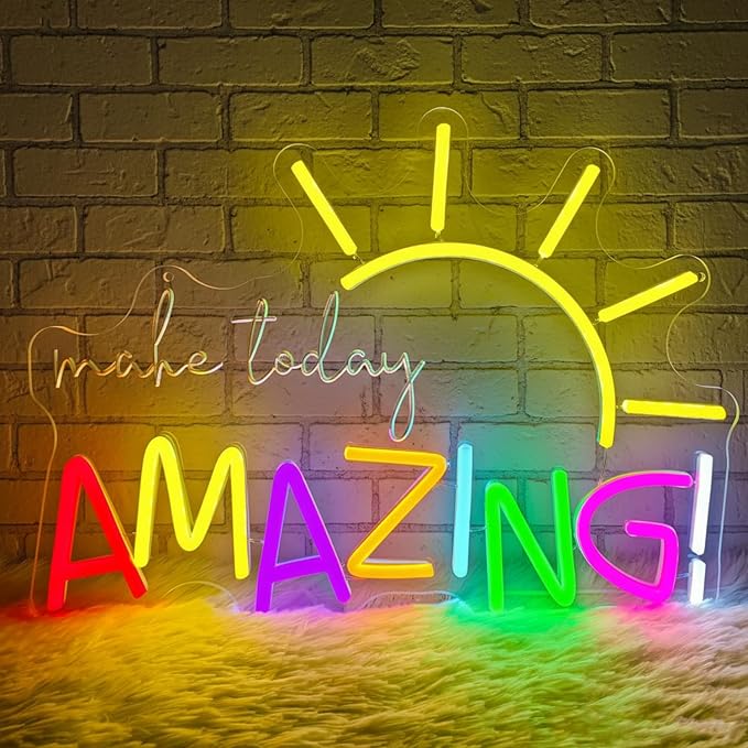 Make Today Amazing Neon Sign-Colorful LED Light Sign with Sun Design,USB Powered & Dimmable for Motivational Wall Decor,Bedroom,Office & Living Room,Neon Signs for Home Decor
