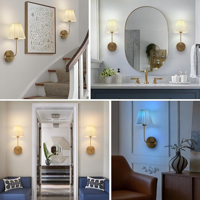 Cordless Wall Sconces Set of 2, Dimmable 15 Colors Rechargeable Battery Operated Wall Sconces, Wireless Gold Vintage Wall Sconce with Fabric for Bedroom Living Room Hallway Wall Decor