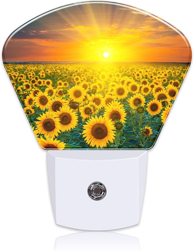 Sunflowers and Sunrise Night Light Plug into Wall, Sunflower Fields Night Light with Dusk to Dawn Sensor for Kid Girls Boys Women Men Room, Hallway, Kitchen, Bathroom, Stairs Decor