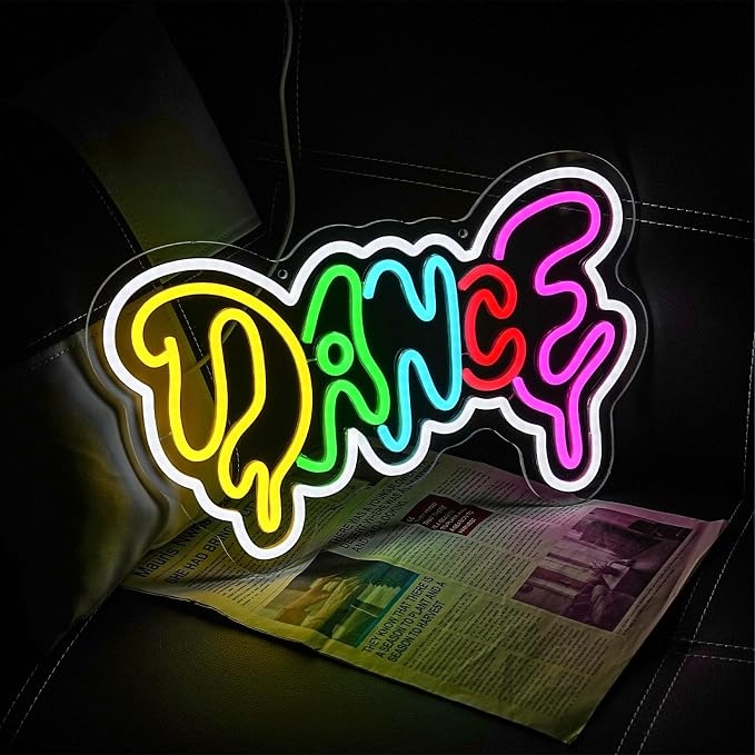 Dance Neon Sign for Wall Decor Colorful Dripping Letter Neon Light Music Neon Light Sign Dance Led Light Sign for Dancing Party Club Bar Accessories